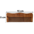 Size guide for wooden hair comb showing dimensions of product
