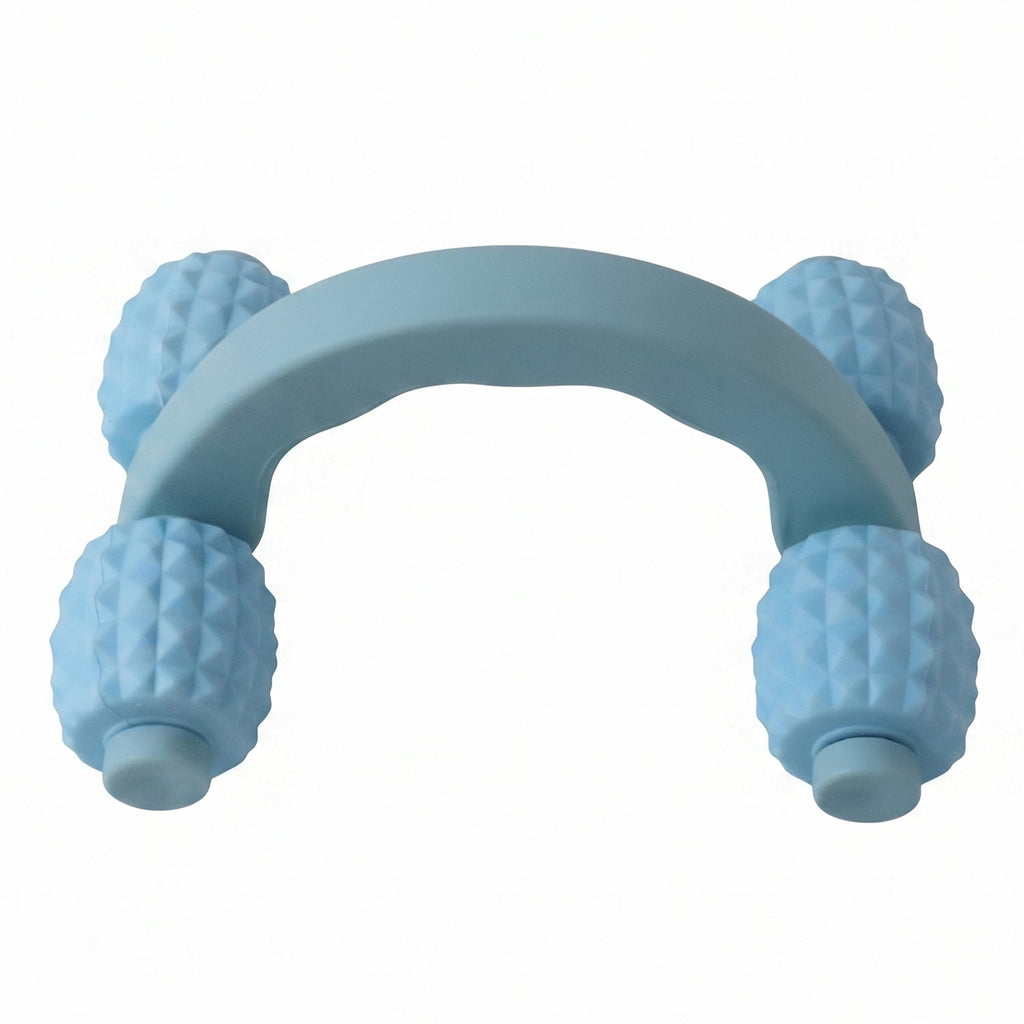 Blue handheld massager on a white background.