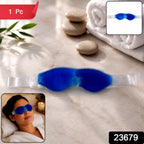 Small blue cooling gel eye mask in its plastic packaging