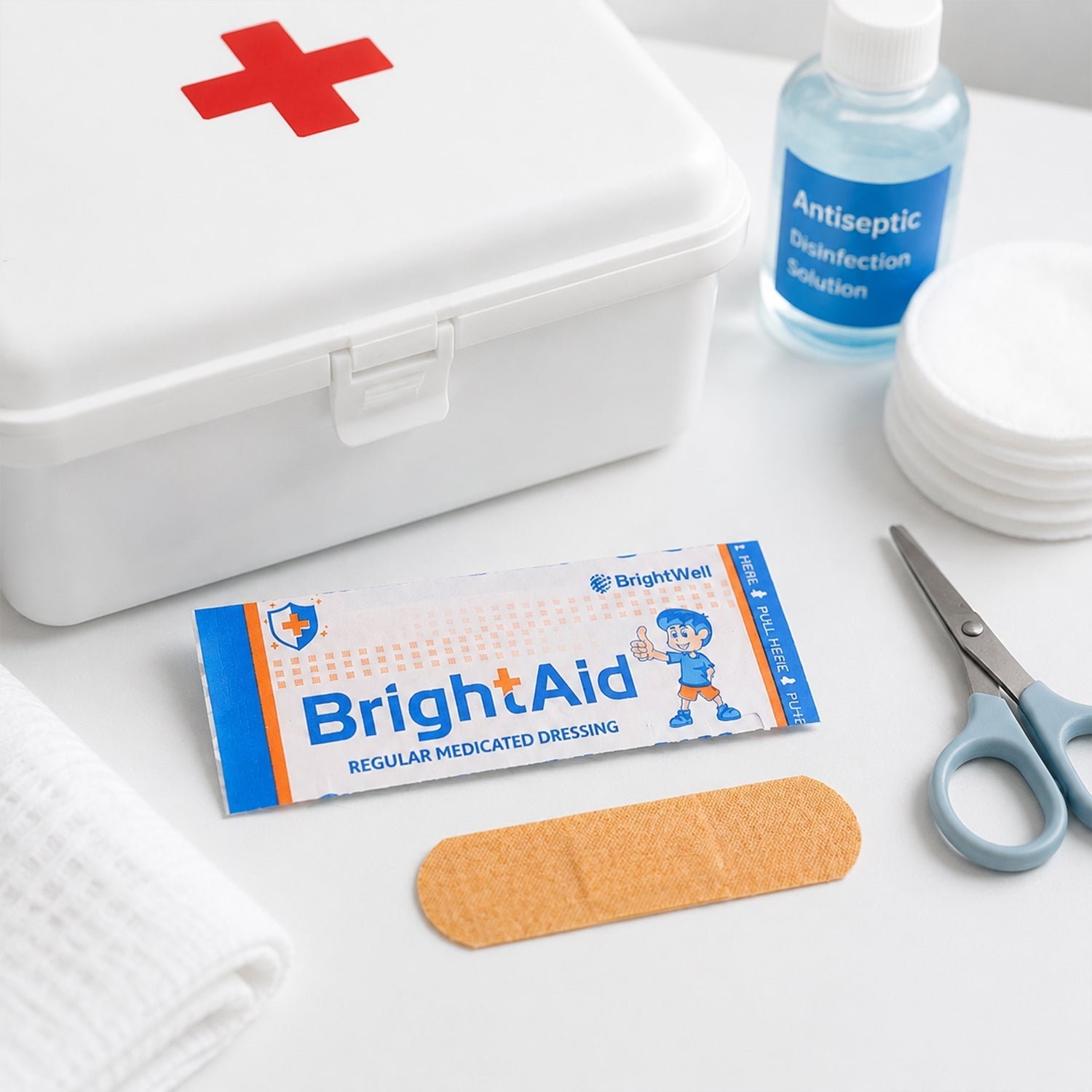 Individual BrightAid adhesive bandage strip for wound care.