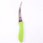 Kitchen knife on white background with clear view of blade and handle