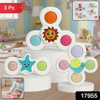 Three-piece white baby spinner toy set for sensory play and motor development