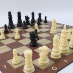Family enjoying playing Chess & Checkers travel board game