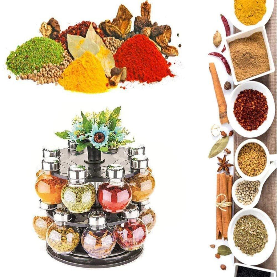 Revolving Spice Rack – 16-Jar Plastic Set | Tidy Table