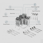 Close-up of spoons and forks from stainless steel cutlery set with mirror finish