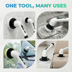 Cordless electric cleaning brush featuring adjustable extension handle for high reach