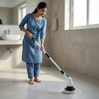 Multi-surface electric scrubber brush with 7 interchangeable heads for versatile cleaning