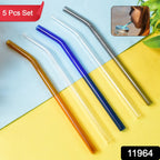 Reusable green tinted glass straw eco-friendly design