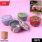 Single mandala decorative metal candle container with vibrant design
