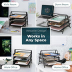 Three-tier metal storage rack placed on desk