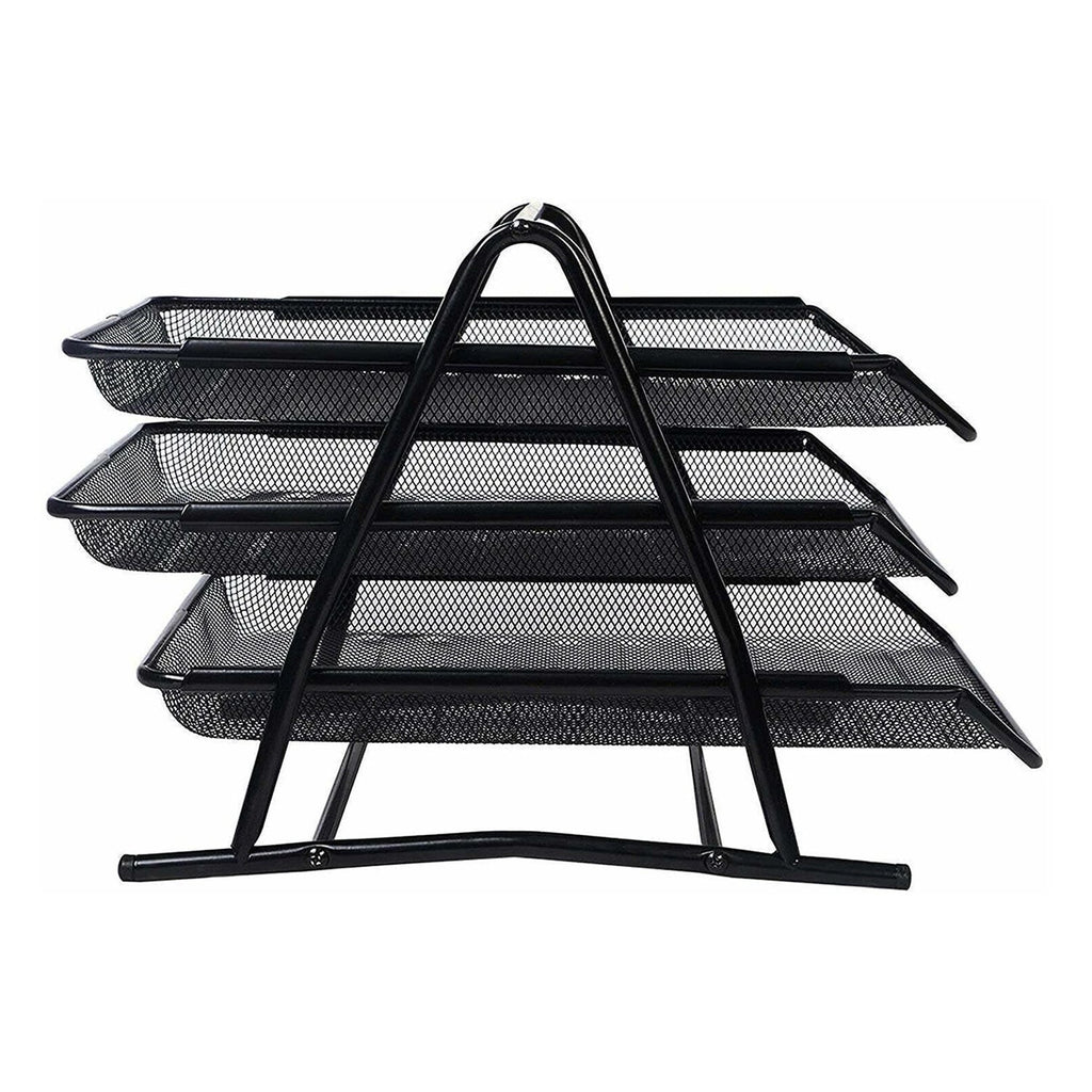 Metal file organizer rack with three compartments