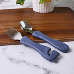 Compact kids cutlery spoon and fork set in stainless steel