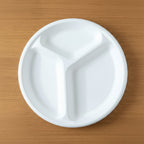 Set of compostable 10 inch section plates made from renewable bagasse