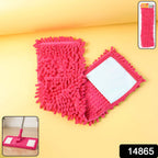 Close-up of a pink microfiber chenille mop refill pad showing texture and fibers