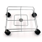 Close-up of the polished stainless steel material of the sturdy oil stand.