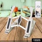 Side view of the ergonomic adjustable mobile stand showing multiple height settings.