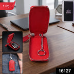 Compact leather key pouch with secure zip closure