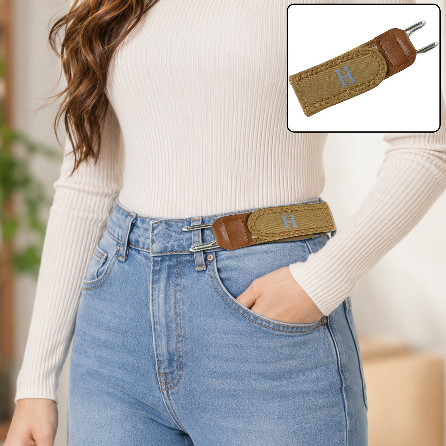Women's Buckle Less Elastic Invisible Stretch Waist Belt for Jeans (1 Pc)