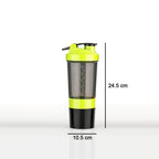 Ergonomically designed protein shaker bottle for comfortable grip.