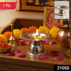 Elegant stainless steel puja diya holder for home mandir