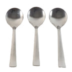 Close view of rust-resistant stainless steel spoons from the set