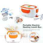 User holding a portable Electric Lunch Box, demonstrating its ease of transport.