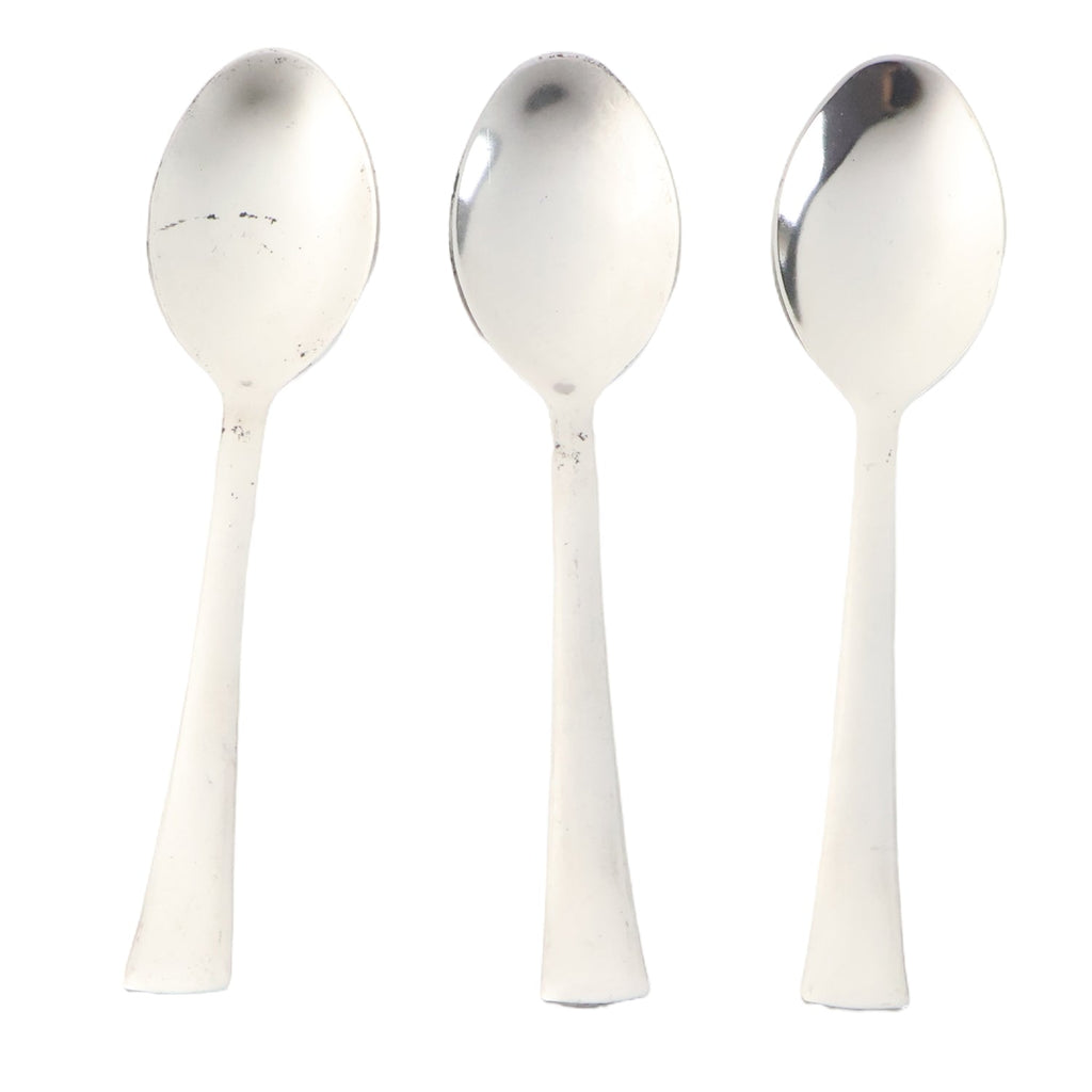 Stacked set of three lightweight, rust-resistant dining spoons