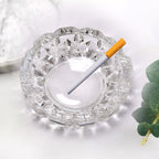 Heavy-duty crystal glass ashtray, designed for longevity and easy cleaning.