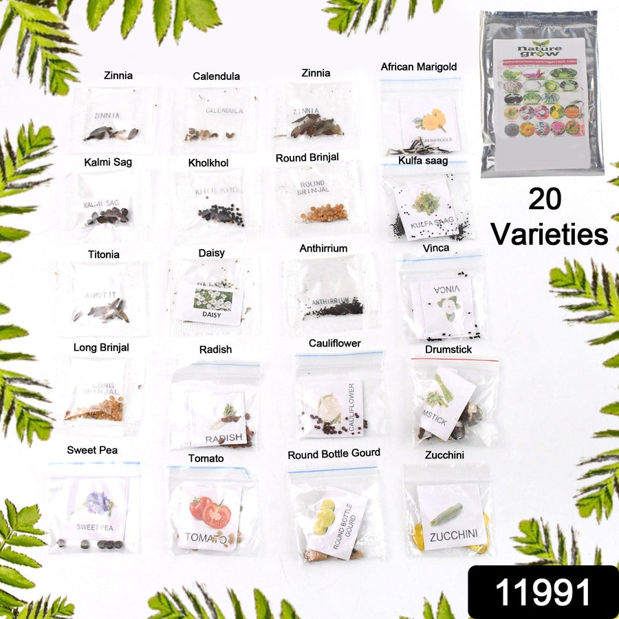 Vegetable & Flower Seeds Combo – 20 Varieties for Home Garden