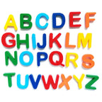 Complete set of 26 capital magnetic letters in three distinct colours.