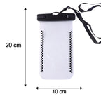 Size diagram indicating dimensions of waterproof mobile pouch