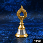 Traditional brass pooja bell with golden and silver finish for temple use