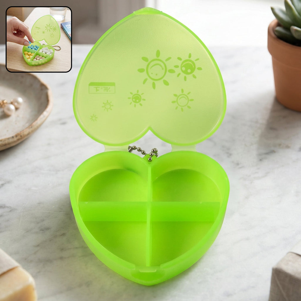 Heart pill box with attached keychain for on-the-go use