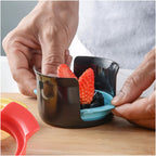 Multifunctional slicer in action, creating perfect slices of a hard-boiled egg.
