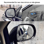 A car driving in rainy conditions, showcasing the effectiveness of the anti fog mirror film.