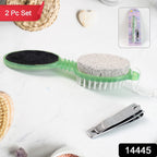 Close-up of foot scrubber and pumice stone on pedicure brush