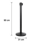 Side view of heavy duty crowd control pole with sturdy base and retractable belt