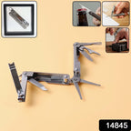 Foldable pocket tool kit featuring knife, scissors, and nail clipper