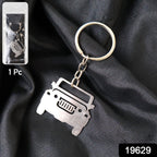 Laser-cut metal jeep design on keyring for car keys