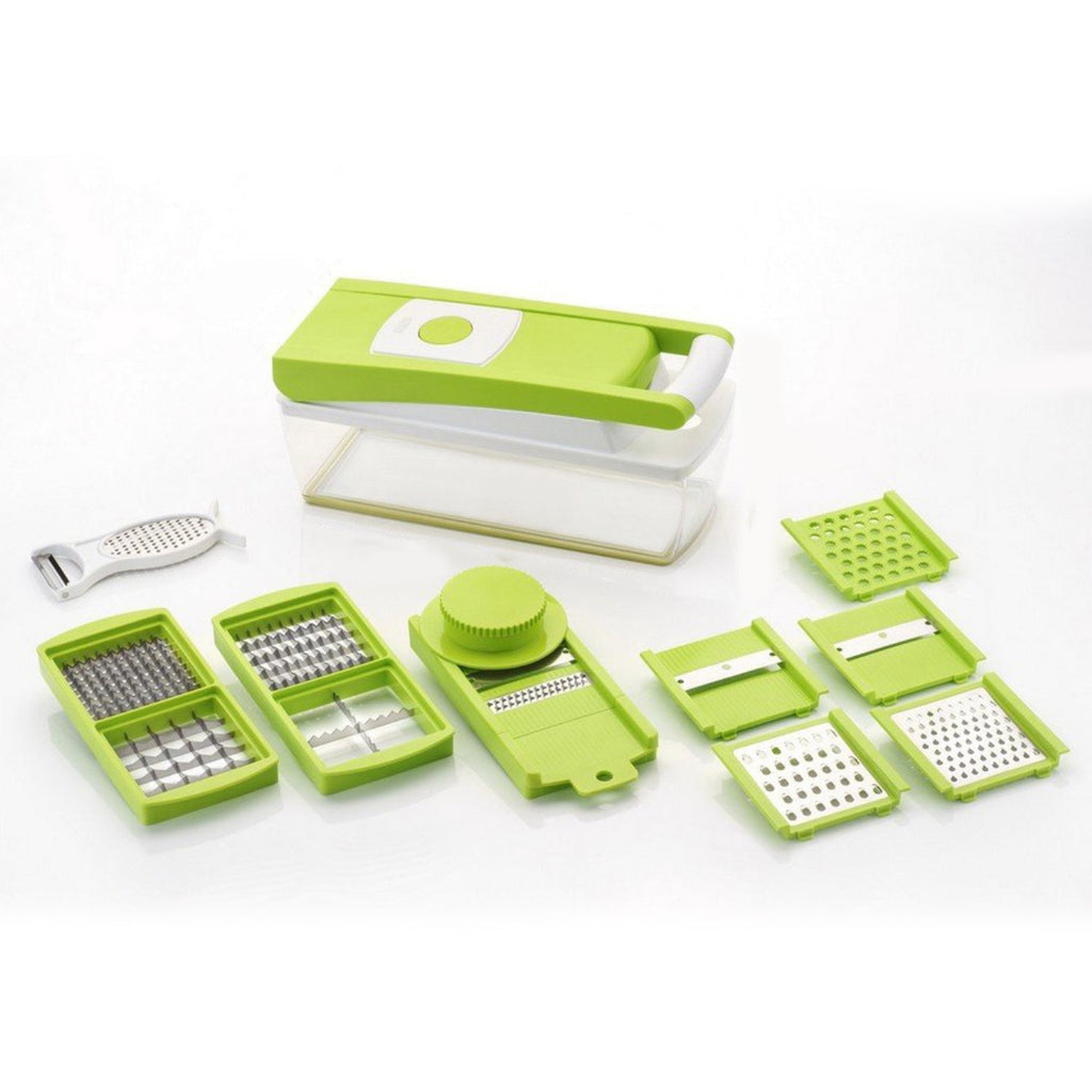 House of Sensation Snowpearl vegetable dicer, showing its durable plastic body and sharp blades.