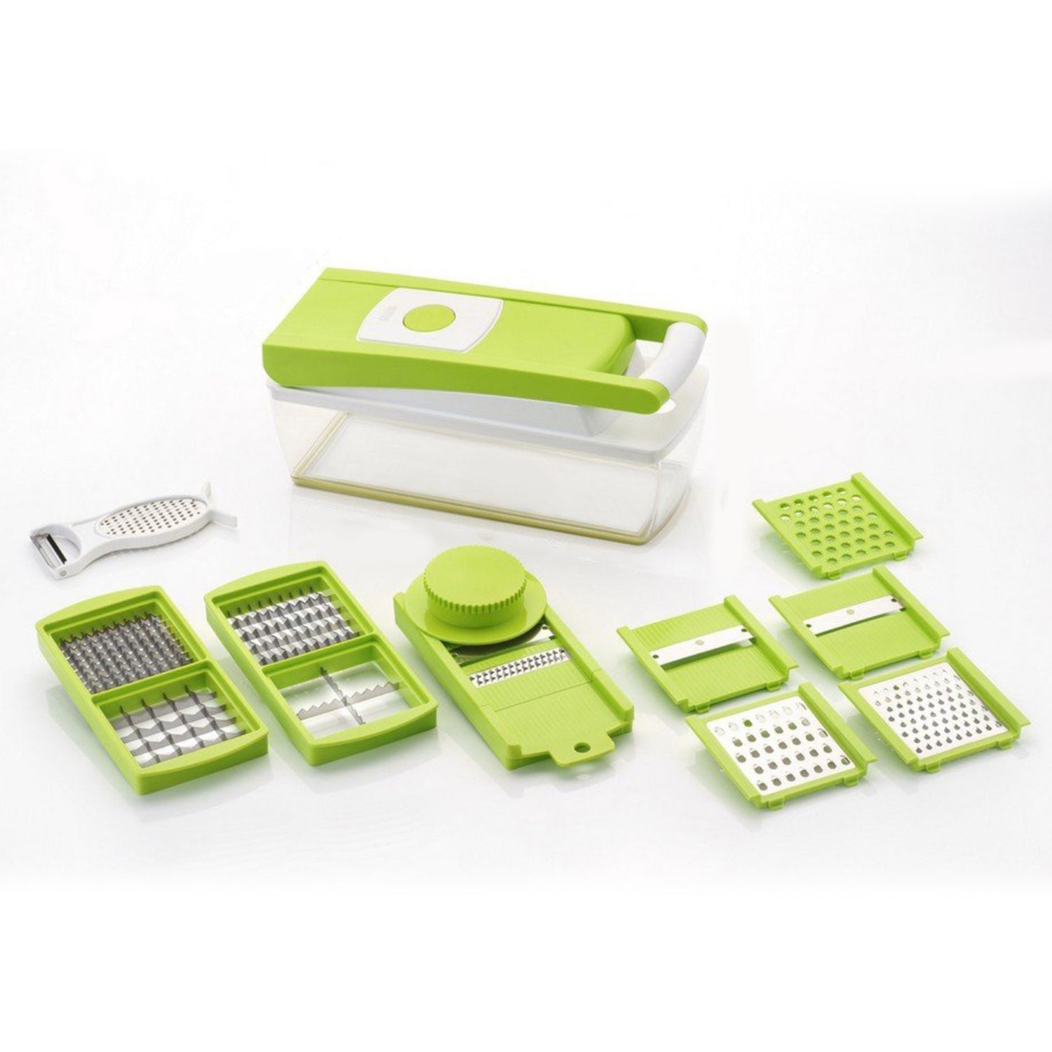House of Sensation Snowpearl vegetable dicer, showing its durable plastic body and sharp blades.