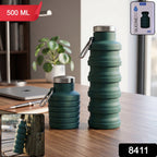 Silicone foldable water bottle in its retail packaging box