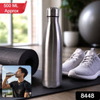 Stainless steel water bottle with packaging in silver