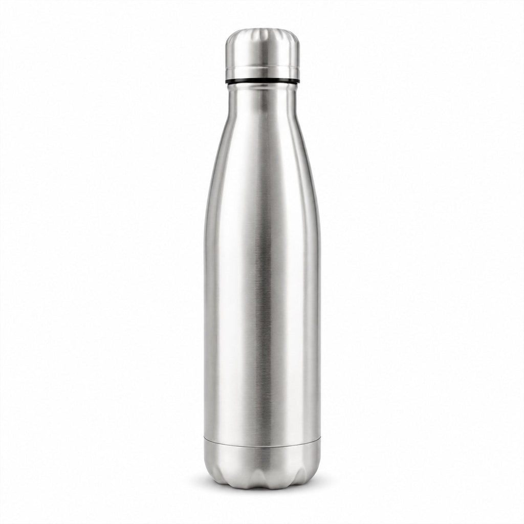 Single stainless steel water bottle displayed against a clean white background.