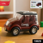 Side view of classic jeep toy car for kids with detailed interior