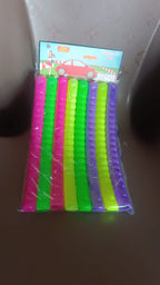 The vibrant 8-piece hula hoop set displayed vertically.