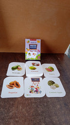 Vertical display of fruit flashcards highlighting educational fruit images