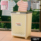 Mobile foldable laundry basket with easy rolling wheels