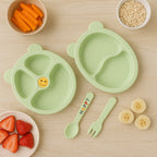 Toddler feeding set with durable multi-compartment plates and easy-grip spoons