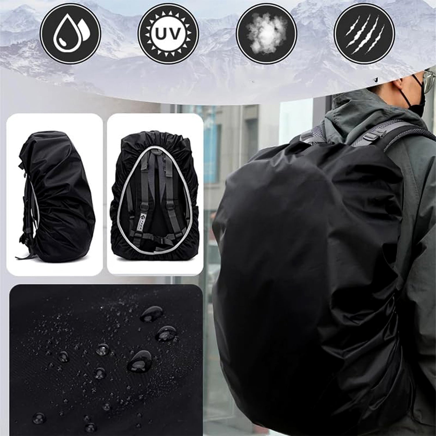 Foldable waterproof rain cover for travel backpack use